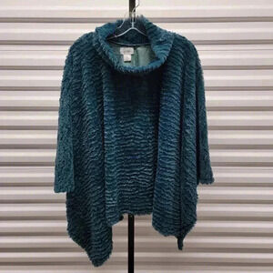 LeModa Green Faux Fur Cowl Neck Cape